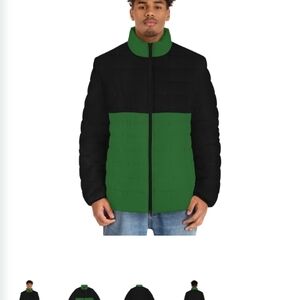 Men's Black and Green Puffer Jacket